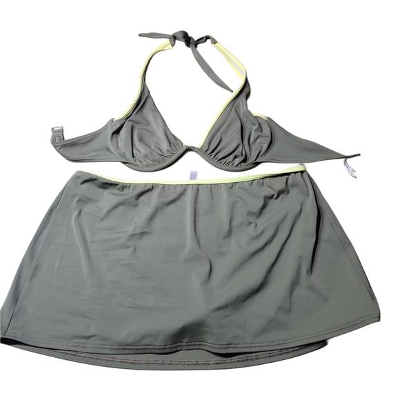 Victoria's Secret Olive Green Bikini Top with Yellow Trim And Skort Bottom - Picture 3 of 11